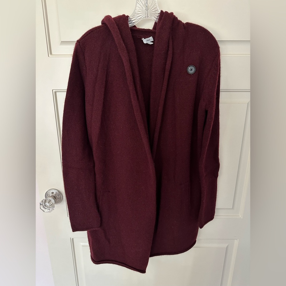 Vince Wool Blend Burgundy Knit Cardigan